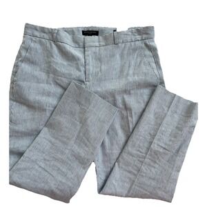 Womens Pants-BANANA REPUBLIC-white/blue striped seersucker Linen Avery 10 L27‎